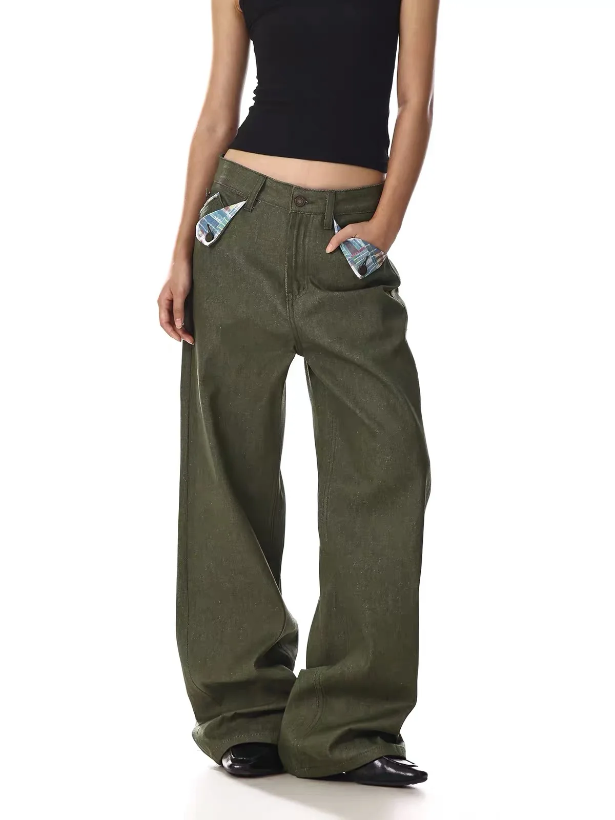 Loose Women's Casual Pants High Waist American Style Water Washed Denim Loose Long Trousers for Pear Shaped Body Fall New Style
