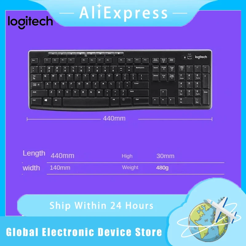 

Original Logitech K270 Wireless Keyboard Full Size - Quiet Multimedia Keys, Spill-Resistant for PC, Laptop, Office Home Business