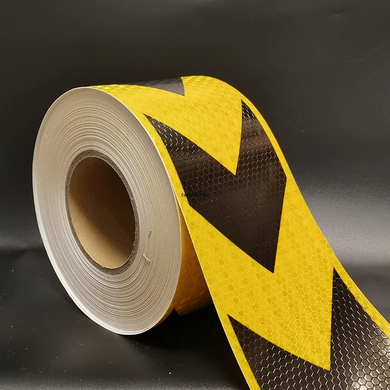 10cm*5m Arrow Reflective Material Black-Yellow Hazard Safety Warning Tapes Waterproof Adhesive Reflectors Strips For Cars Stairs