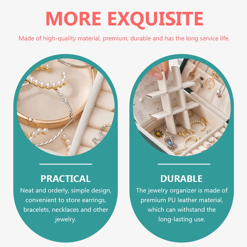 

Pu Jewelry Organizer Box Multi-Layer Storage Earrings Necklace Container Portable Small Women'S Desktop