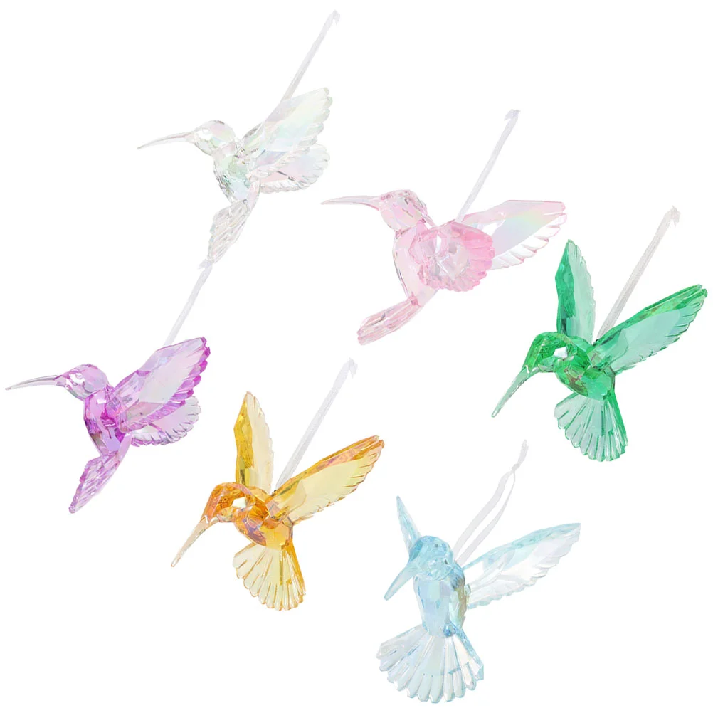 

6 Pcs Crystal Bird Pendant Sky-blue Hummingbird Ornament Decor Hummingbirds Shape Decoration Acrylic