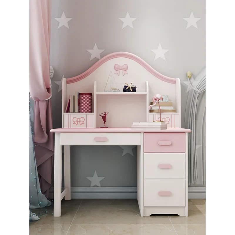 

Children's desk bookshelf integrated solid wood girls bedroom household girls study table cabinet writing table primary school s