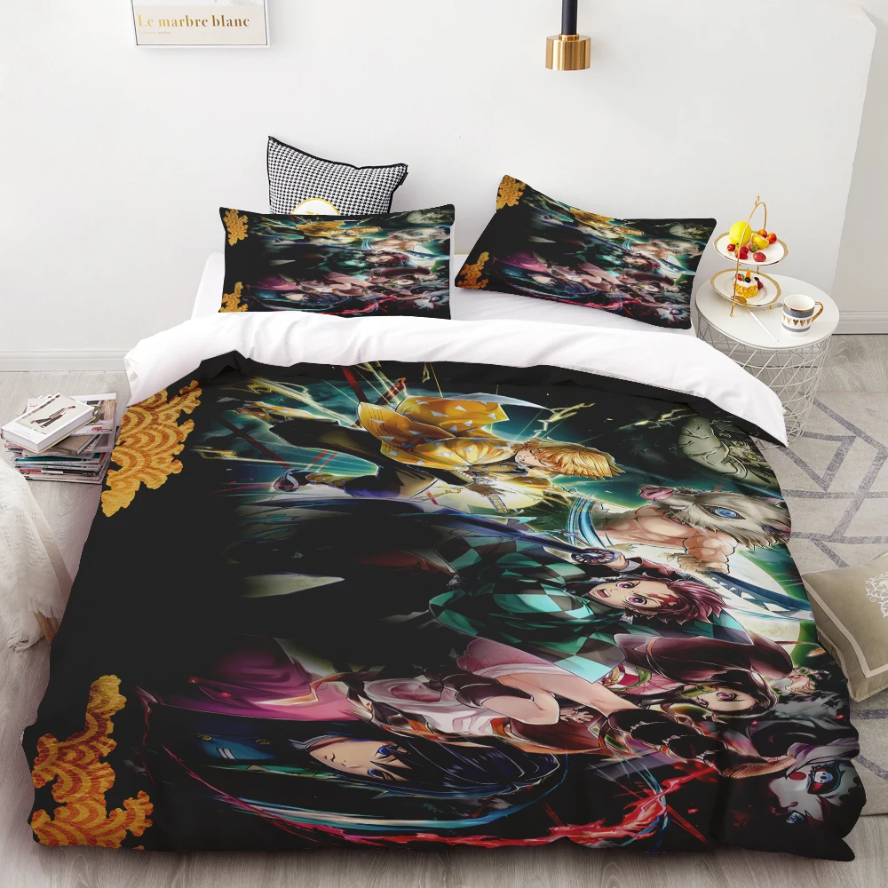 

Duvet Covers Japan Anime Printed Kawaii Demon Slayer Bed Linen Boys Kids Single Double Size Soft Bedclothes Home Decor Anime