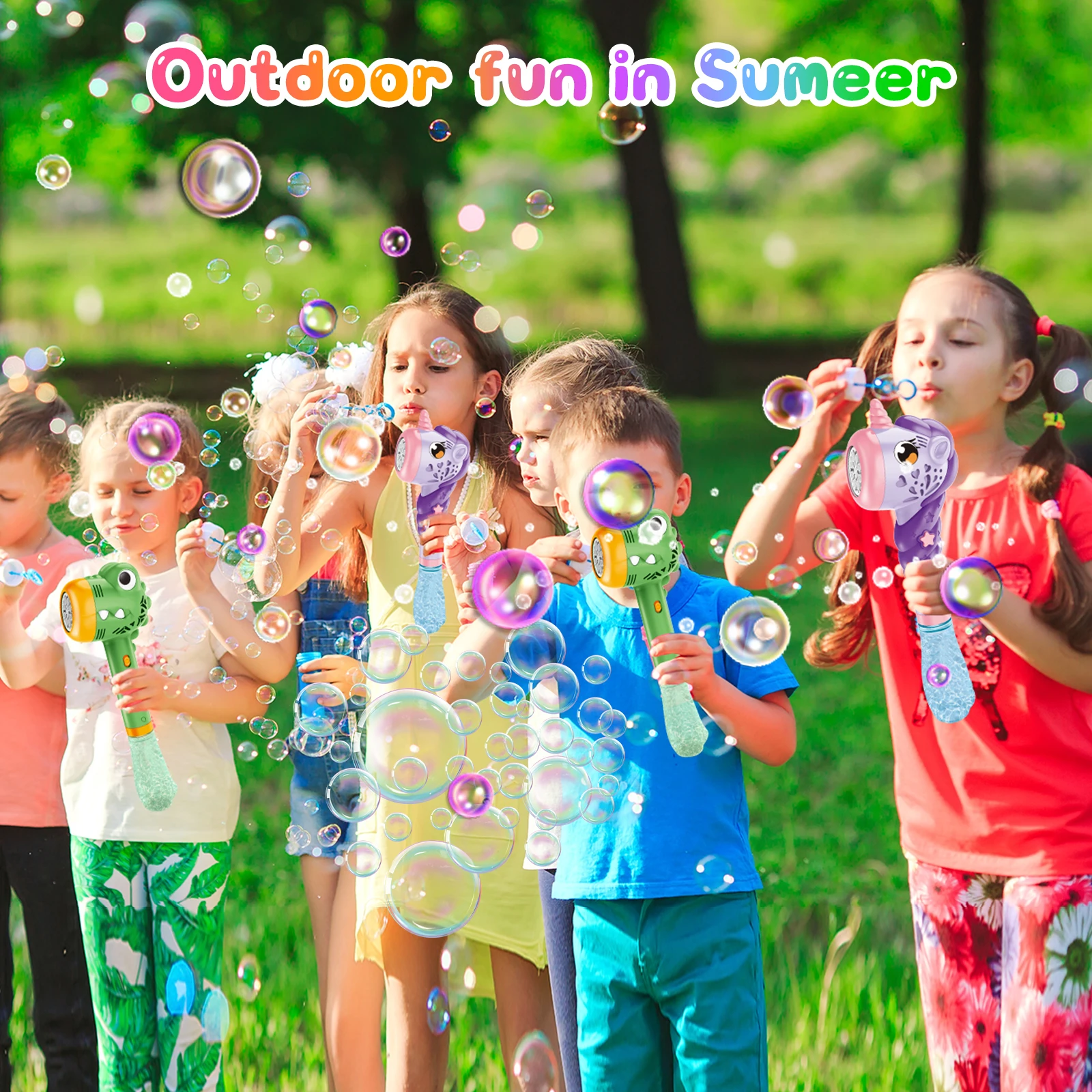 VATOS-Bubble Wands Maker Gun X2 avec lumière et musique pour filles et garçons, machine à bulles fantaisie, recharge automatique, cadeau de fête