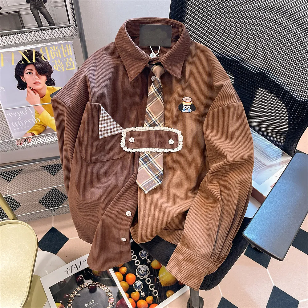 

Women's Brown Embroidery Blouses and Shirts Elegant Y2k Vintage 2000s Long Sleeve Corduroy Shirt For Women Clothes Spring 2026