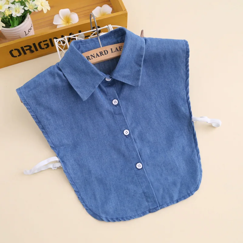 2024 Women Cotton Denim Cardigan Button False Sweater Shirt Neckline Lady Fake Detachable Collars Round Point Lapel Blouse Tops