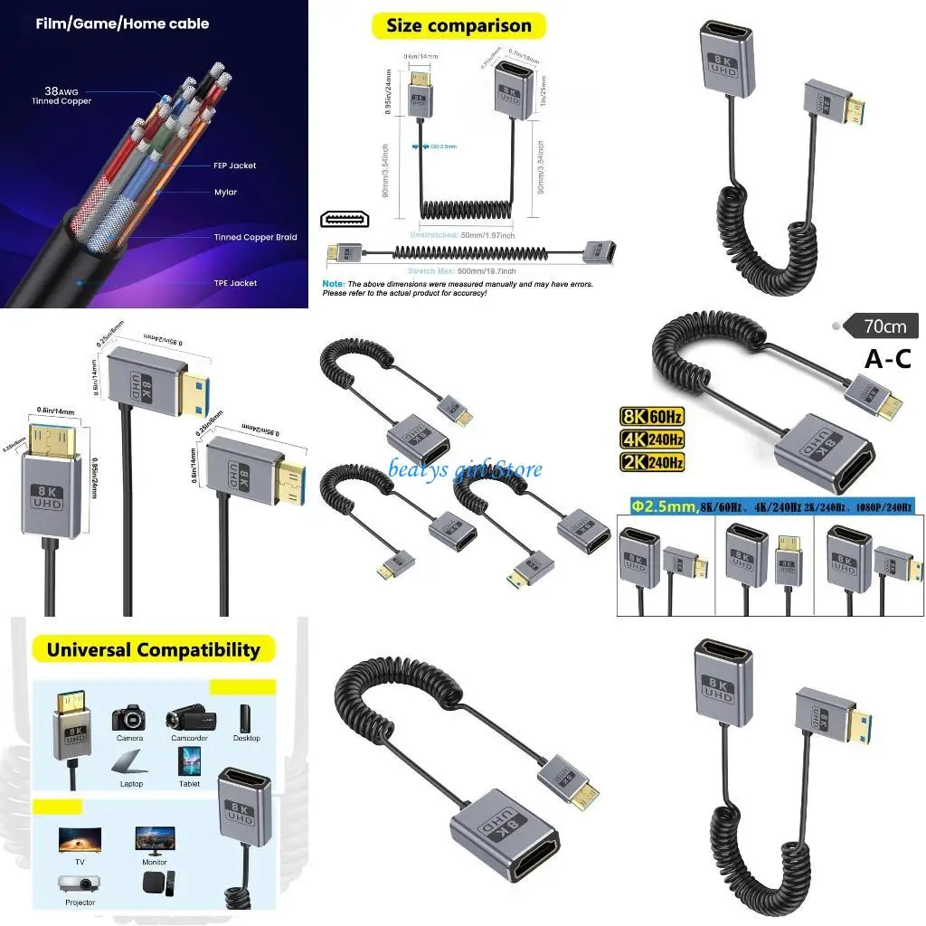 

C7AB 2.5mm Thin Cable Cord Suitable for Cameras Tablet Support 8K and 4K Resolutions Easy to Carry Clear Sound Video Transfer