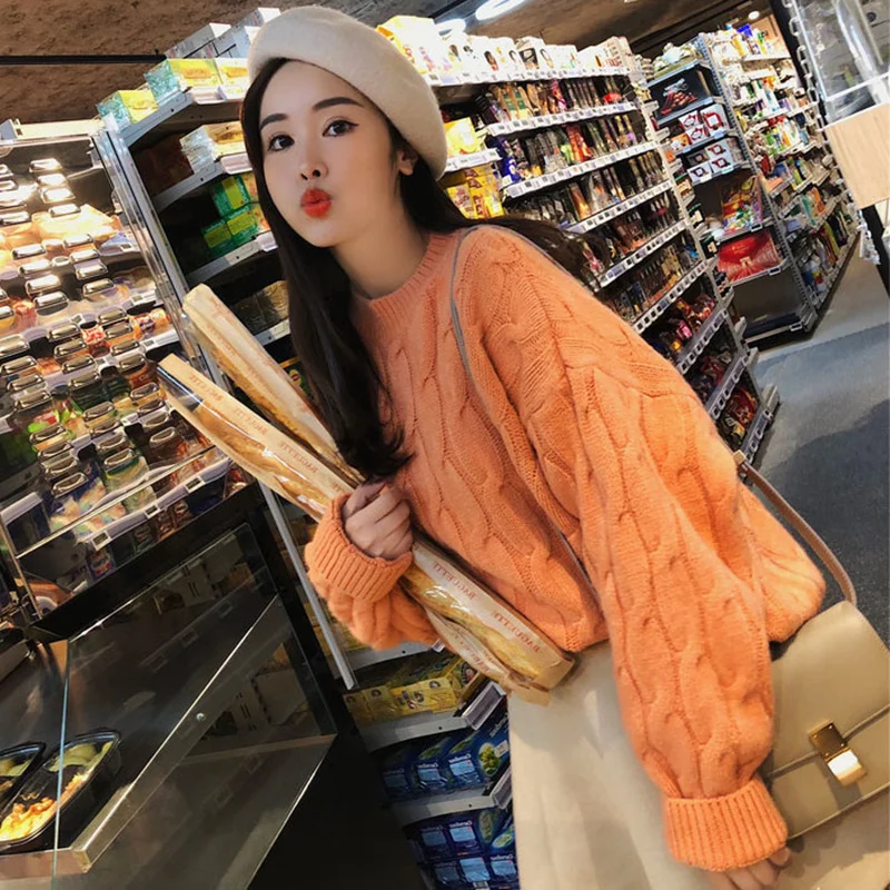 

ort round Ne Sweater Women's Overhead Loose Lazy Sle Knitted irt Versatile Spring Autumn Base irt Korean Sweet Sle