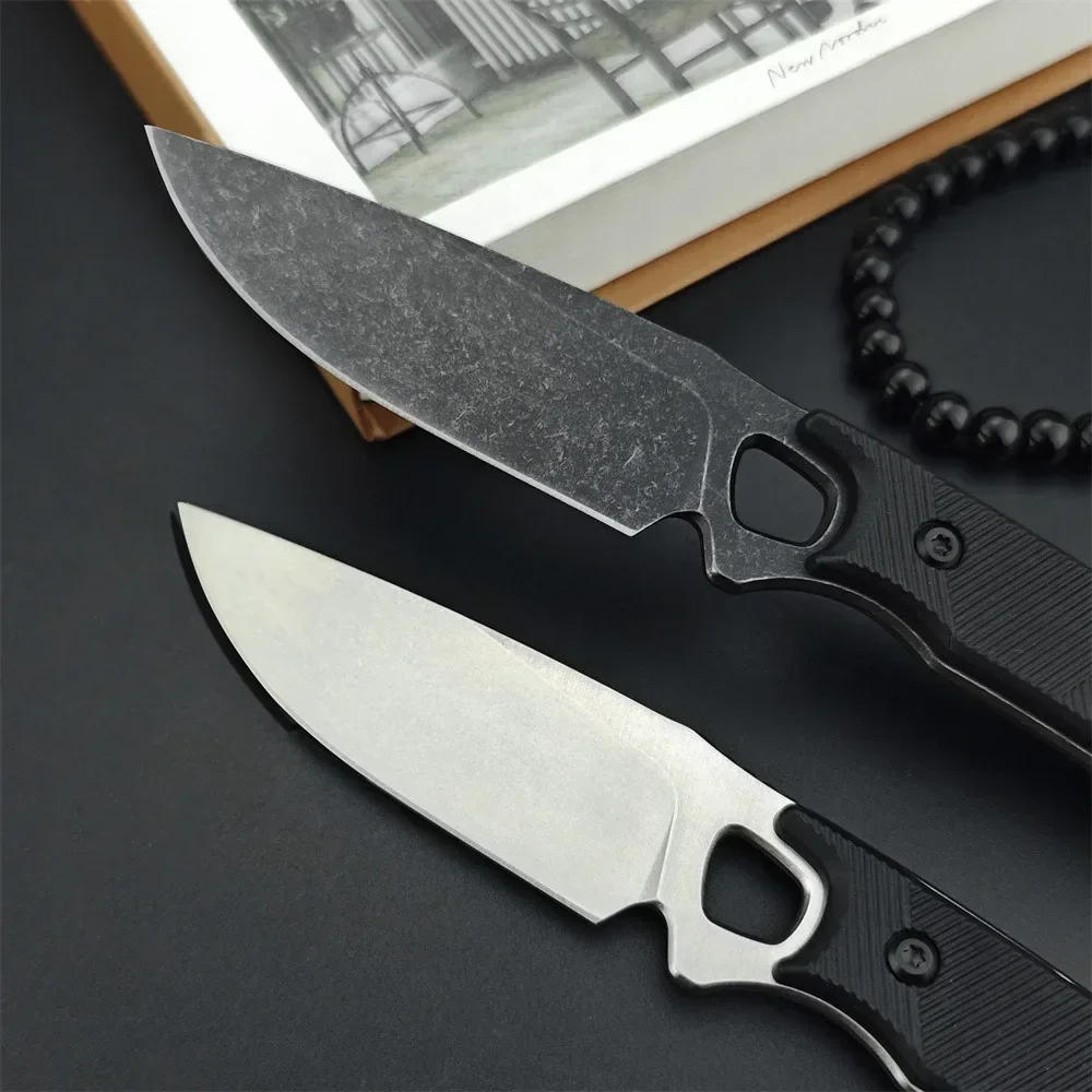 Stonewashed Finish KS 2048 Fixed Knife 8Cr13Mov Tough Blade Black Handles Self Defense Military EDC Tools with Versatile Sheath