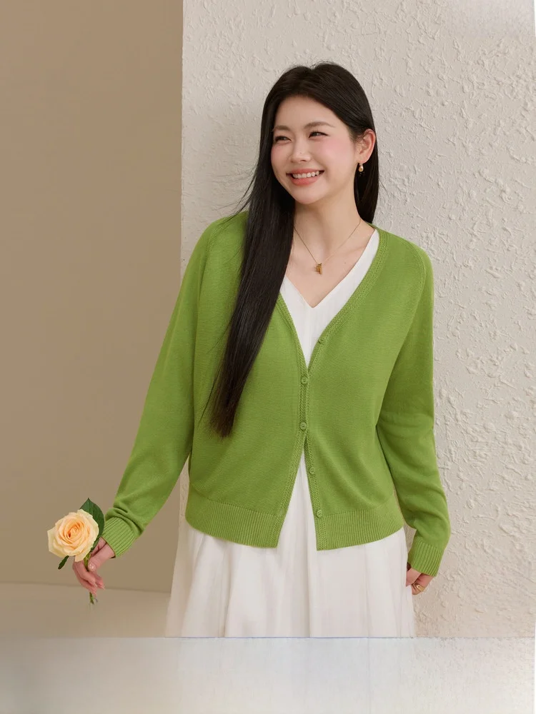 

Удобный вязаный тонкий кардиган с V-образным вырезом, модный универсальный кардиган больших размеров, женская одежда, летняя новинка, приталенный крой