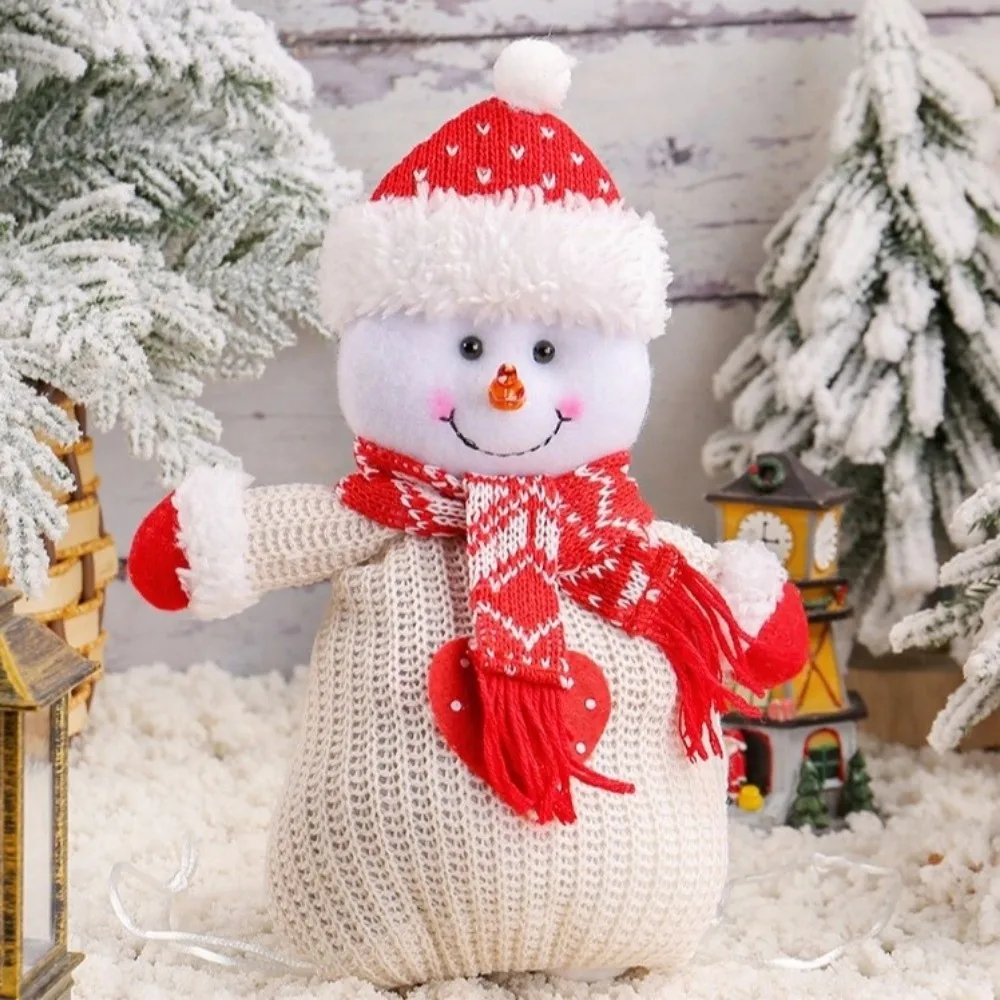 

Snowman Christmas Candy Bag Santa Claus Knitted Christmas Doll Bag Cute Reusable Xmas Drawstring Bag New Year Celebration