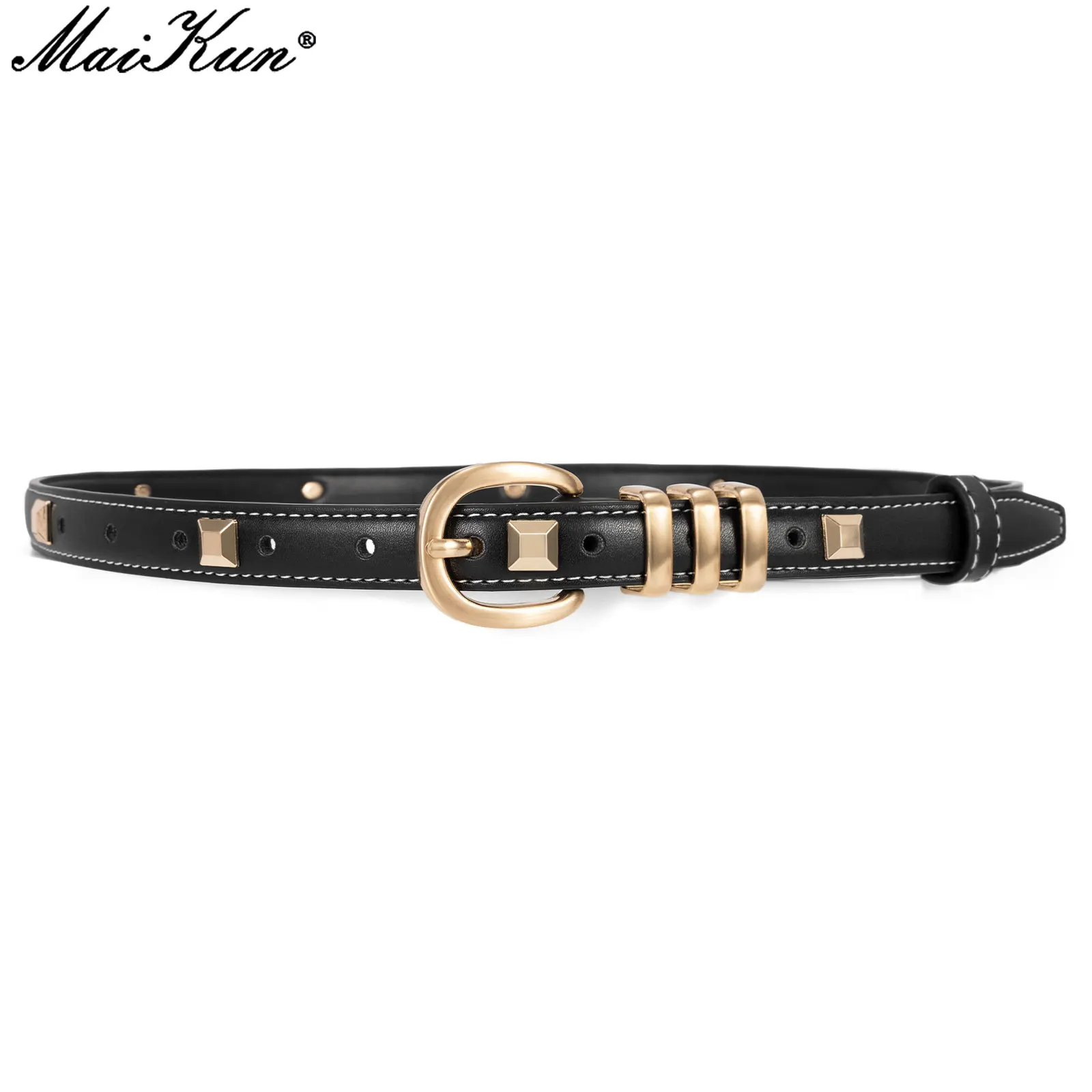 

Maikun New Gold Buckle Square Rivet Ladies' Belt Fashionable Women's Denim Slim Waist Belt