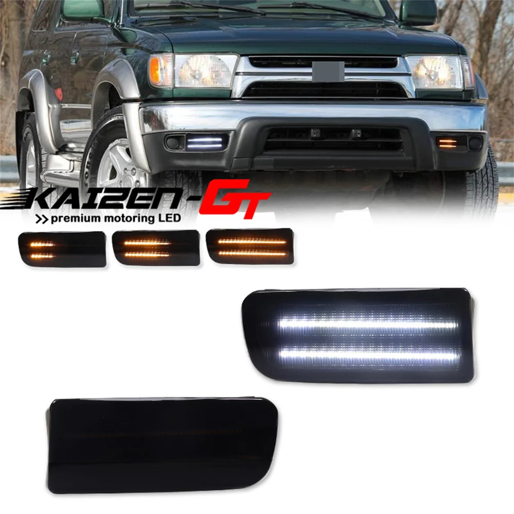 Switchback Amber Dynamic LED Front Bumper Turn Signal Lights W/ White DRL Driving Lights For Toyota 4Runner 1999 2000 2001 2002