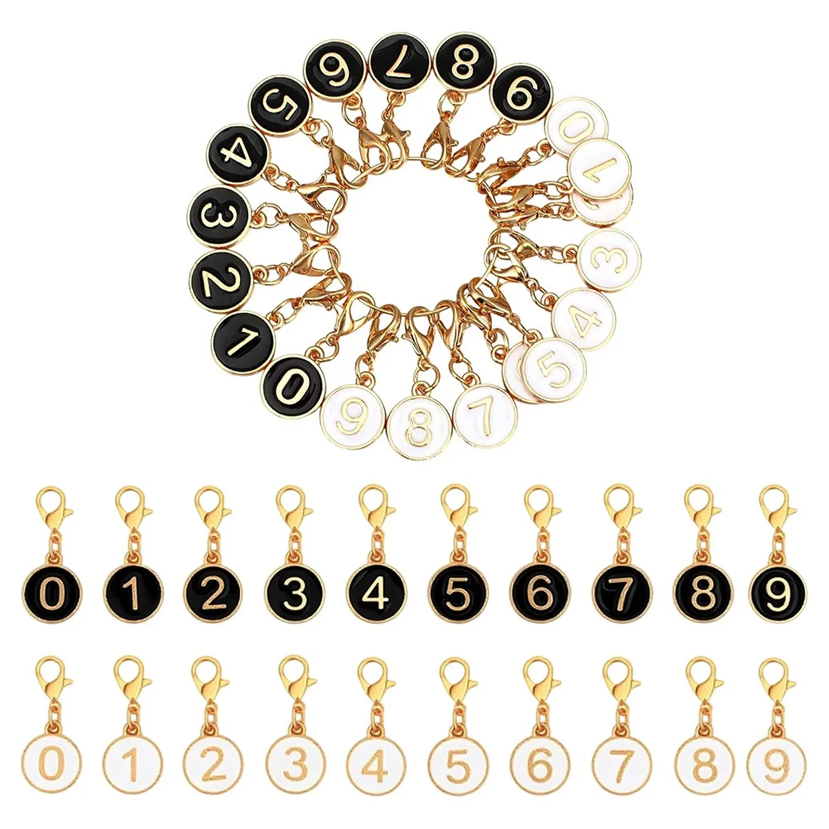 A83Z 20PCS Numbered Markers 0-9, Alloy Crochet Knit Locking Clips, Black & White