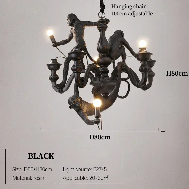 Nordic Creative Art Climbing Monkey Chandeliers Resin Animal Design LED Lamp for Dining Living Room Pendant Lighting Home Decor