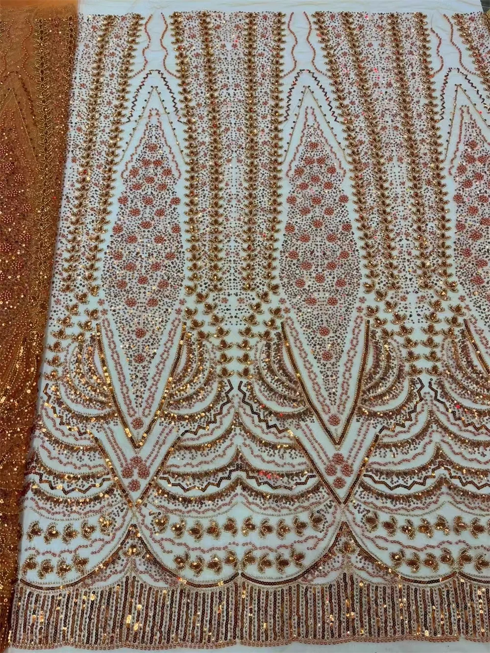 

2024 African Nigeria High Quality Sequins Tulle Lace Fabric Embroidery Wedding Party Guipure Dress Beads Stone 5Yards