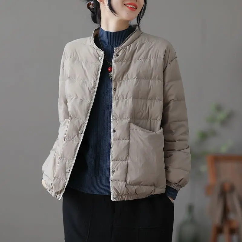 Winter Women Clothing Warm Down Cotton Jacket Single-breasted Quilted Parkas Long Sleeve Lightweight Coat Vintage High-end Tops