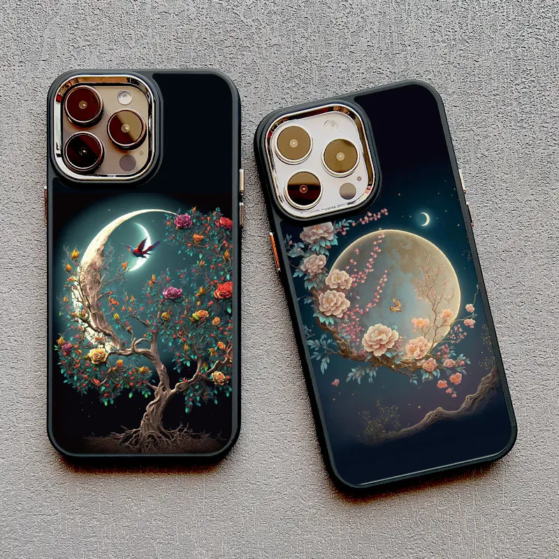 Luxe Maan Op De Tak Zachte Siliconen Telefoon Gevallen Voor iphone 16 13 12 11 Pro Max 15 14 Pro Max Plus XR X XS 7 8 plus SE2 Cover