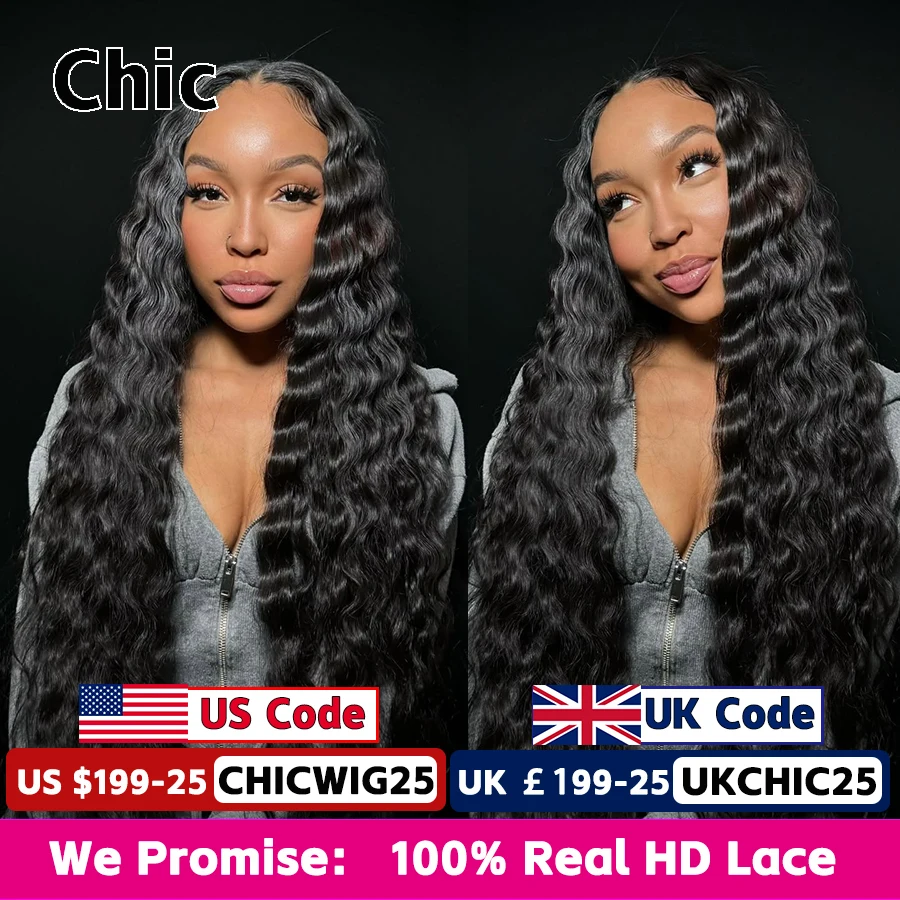 Gd Chic Wigs Deep Wave 13x6 HD Lace Frontal Wig Pre Plucked 250% Density 100% Human Hair Skinlike Real HD Lace Glueless HD Wigs