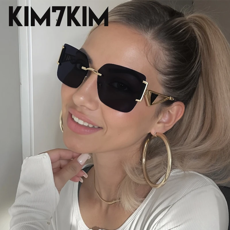 

Square Rimless Punk Sunglasses Women 2025 Luxury Brand Vintage Metal Big Frame Sun Glasses For Ladies Fashion Frameless Eyewear