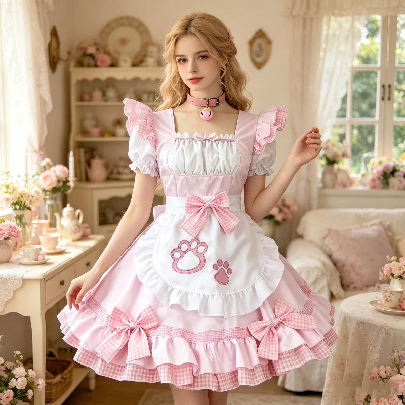 

Anime Cat Maid Dress Pink Costume Kawaii Japanese Lolita Dress Suit Adult Women Servant Cosplay Performance Outfits