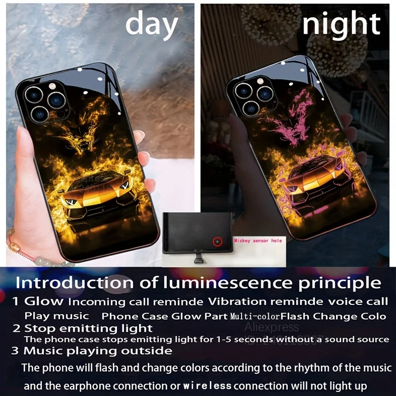 Cool LED Case For iPhone 16e 2025 For iPhone 16 Pro Max 16 Plus Luminous Protective Cover Race Car LED Phone Capa Coque Funda