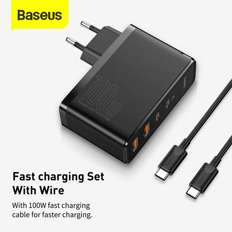 Baseus 100W GaN USB Type C Charger PD QC Quick Charge 4.0 3.0 Type-C Fast Charging For iPhone 14 13 12 Xiaomi Macbook Pro Laptop