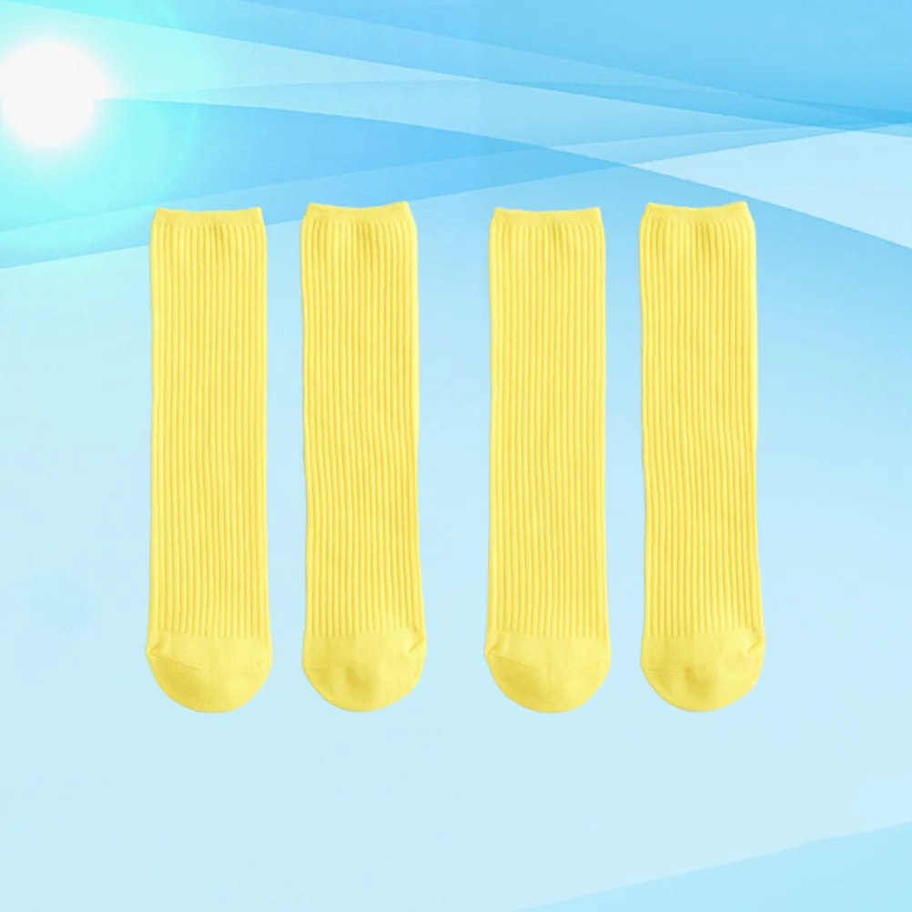 

2 пары носков до середины икры, хлопковый материал, дышащие, впитывающие, удобные, желтые для семьи, хлопковые носки, носки до середины икры
