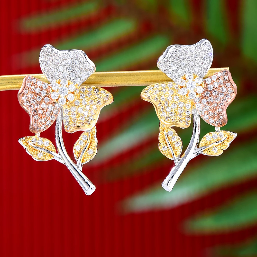 

missvikki Flowering Branch Jewelry Stud Earrings Cubic Zirconia 3 Colors Bridal Women Wedding Engagement Anniversary Jewelry