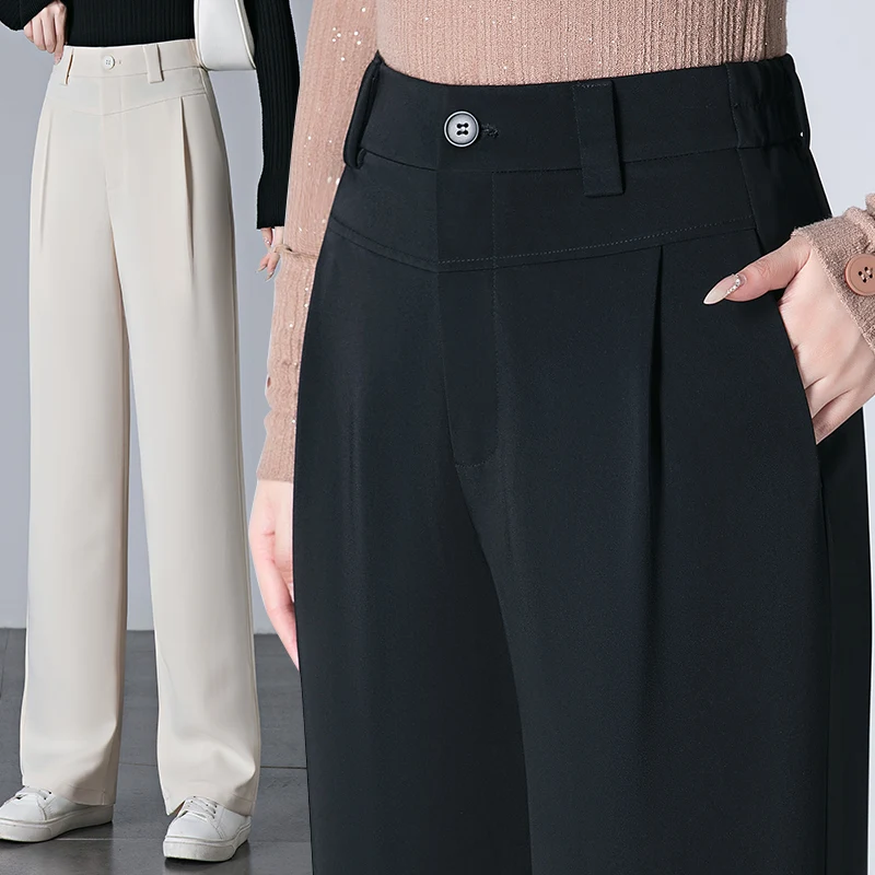 Pantalon décontracté taille haute pour femme, nouveau design polyvalent, coupe slim, tube droit, version étroite, jambes larges, pantalons longs, automne