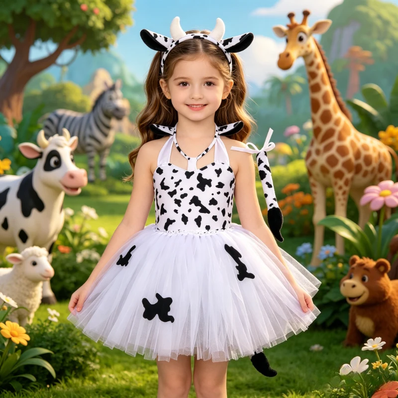 

Halloween Animal Cosplay Costume for Forest Theme Cows Tiger Giraffe Leopard Zebra Tutu Dresses Performance Dance Sets