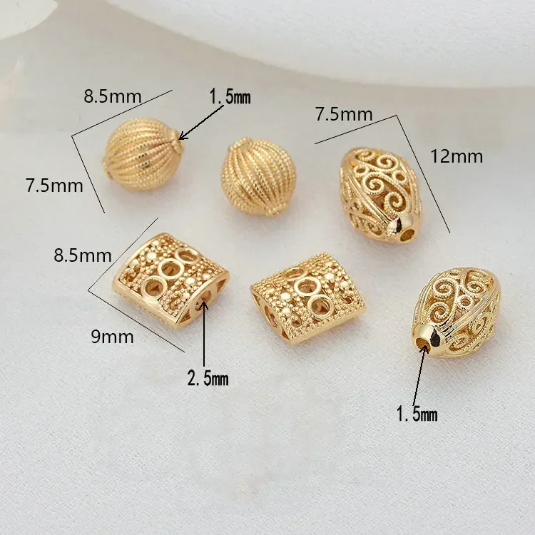 14K Banhado A Ouro Latão Spacer Beads, Pulseira Beads, Acessórios de Jóias DIY, Alta Qualidade, 6Pcs