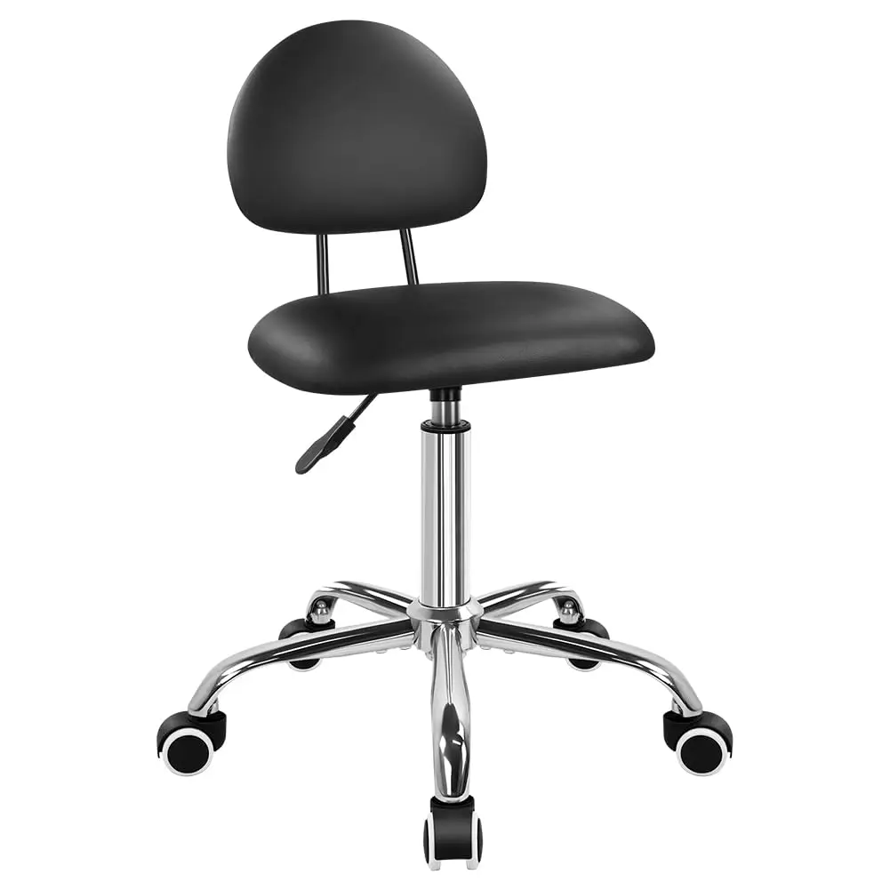 

Офисный стул со спинкой, современный минималистичный вращающийся на 360° табурет с колесами для домашнего офиса, работы, туалетного столика, спа-магазина, черный