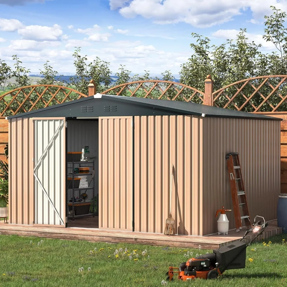 

12 'x 10' Metal Storage Shed, Super Large Steel Courtyard Shed, Designed with Lockable Doors