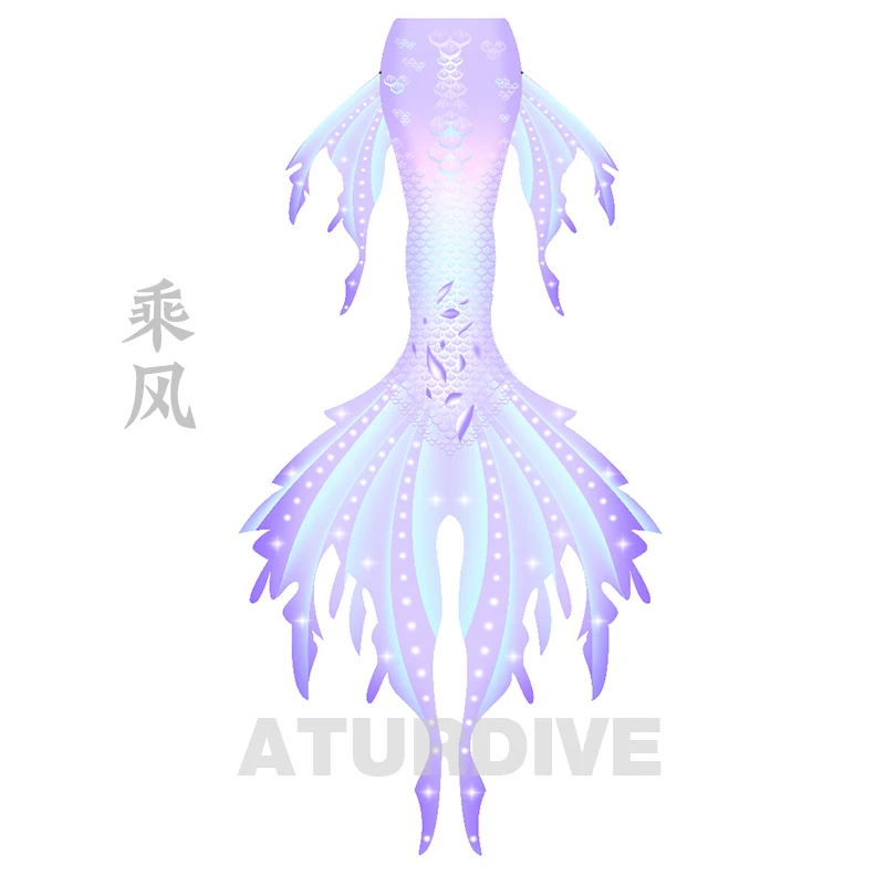 Aturdive professional Mermaid tail custom large size praise suit PADI SSI Mermaid coach fins