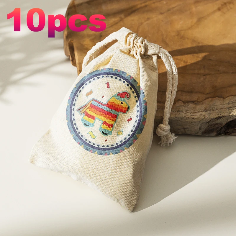 

10pcs/cartoon circular logo portable drawstring bag carrying drawstring small item storage bag cotton canvas bundling bag