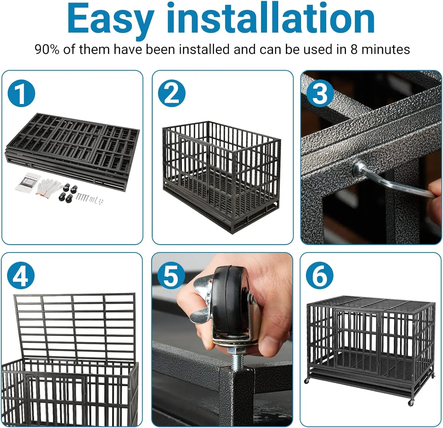 48 Inch Heavy Duty Dog Crate Kennel with Wheels, High Anxiety Indestructible Dog Crates for Large Dogs, XL XXL Extra Large Dog