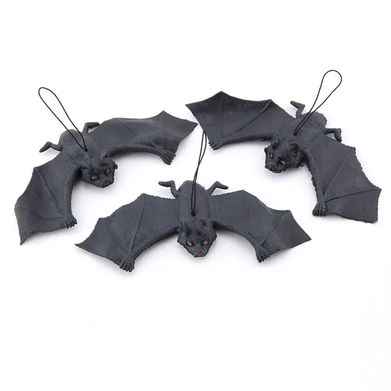 1 Pcs Halloween 3D Black Soft Rubber Bat Hanging Ornaments Party DIY Scary Decoration Halloween Animal Pendant Props