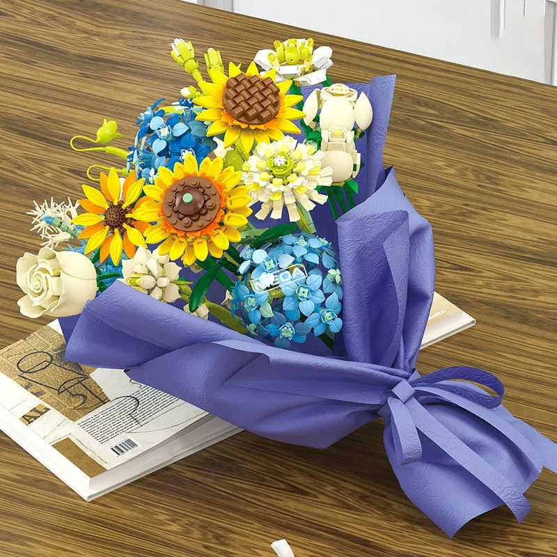 

Eternal Flower Bouquet Building Blocks Set Lavender Flower Arrangement Hand Holding Sunflower Bricks Flower Valentine's Day Gift