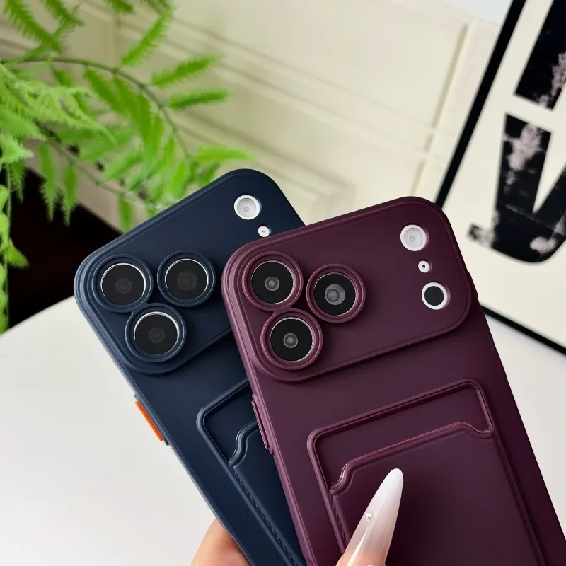 New Arrival Wine-Red Built-In Card Holder All-Around Protection Phone Case For iPhone 18 Pro Max 17 Solid Color Matte Back Cover