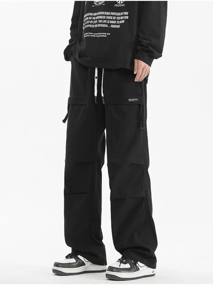 Men's Cargo Pants 2025 Autumn Cotton Cargo Pants Loose Straight Leg Wide Leg Casual Trousers