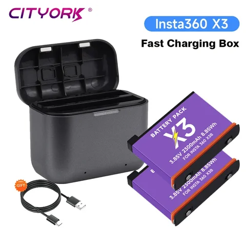 For Insta360 ONE X3 Battery + 2 Slots Battery Charging Box 2300mAh for Insta 360 Panoramic Action Camera Batteries Accessories
