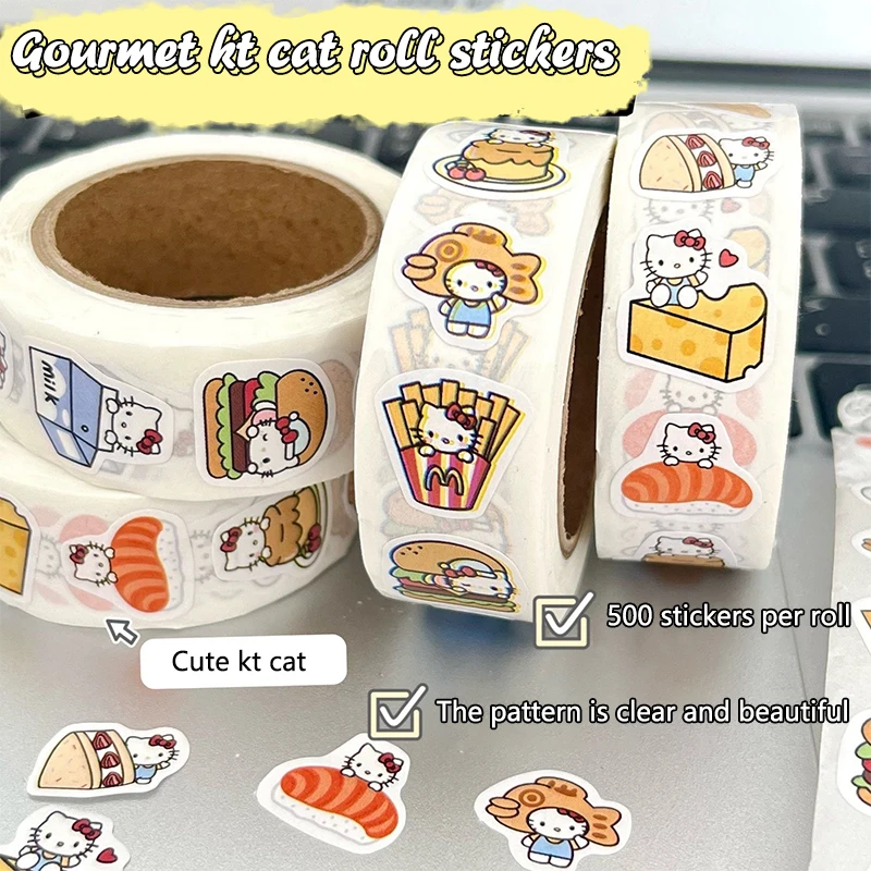 1 Roll Sanrio Hello Kitty Sticker Square For Laptop Phone Water Cup Mobile Scrapbooking Diy Decoration Craft