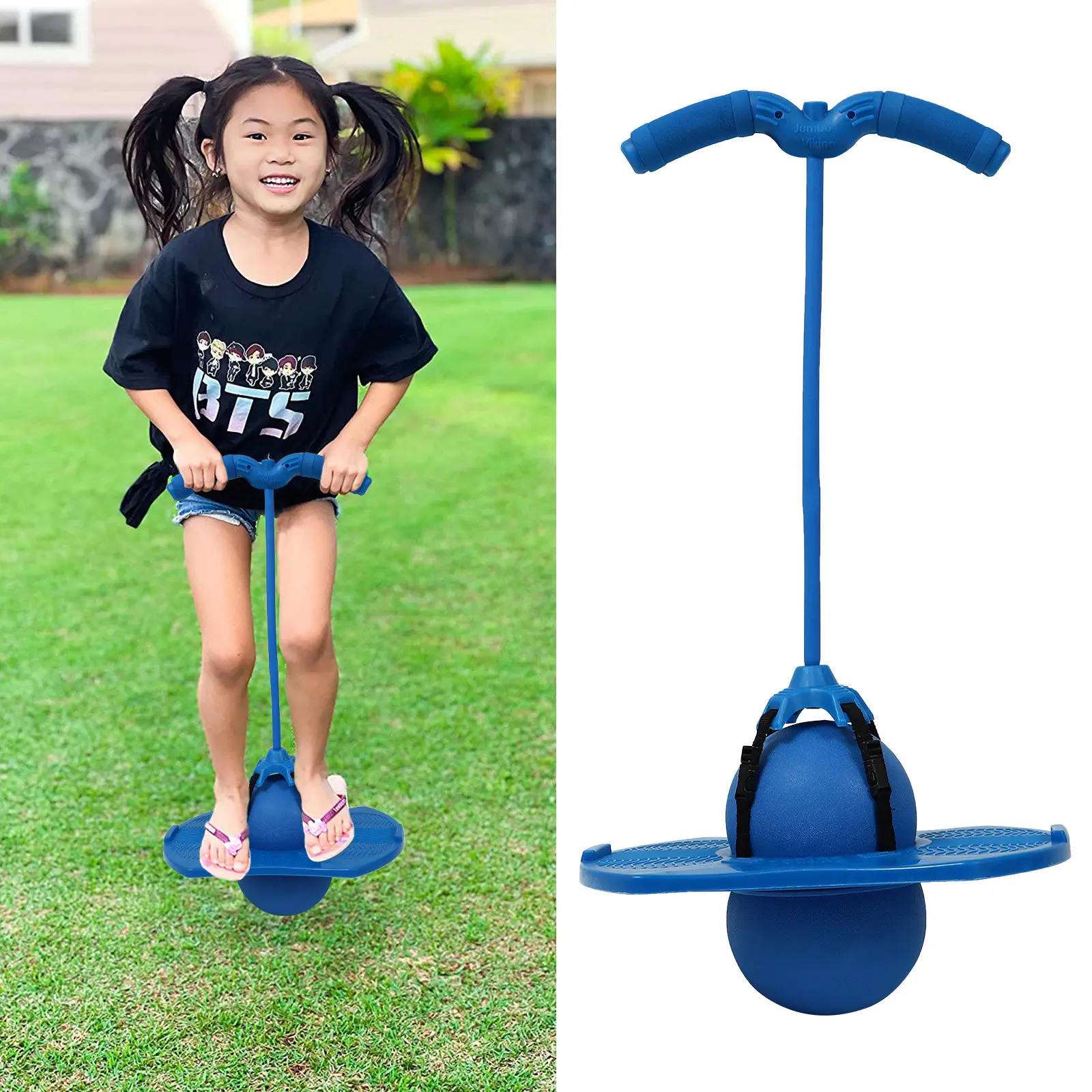 

Jumping Ball with Handle Set Outdoor Kids Sports Accessory Blue Ball Pump Gas Needle Exercise Jump Sports Fun Gift
