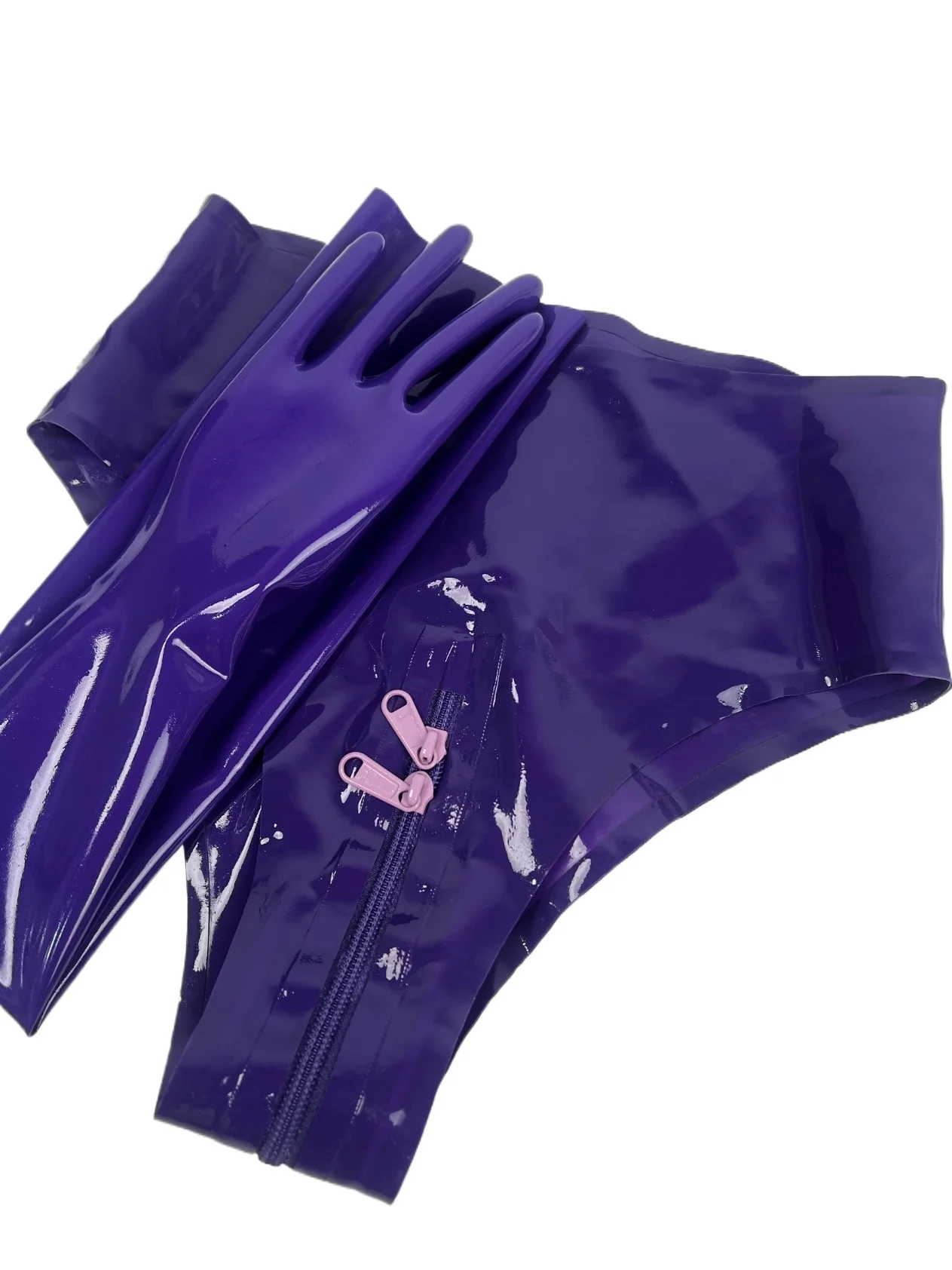 

Латексные фетиш-трусики унисекс по индивидуальному заказу, резиновые трусики с высокой талией и двойной молнией, длинные перчатки, резиновые трусики, женская клубная одежда для мужчин