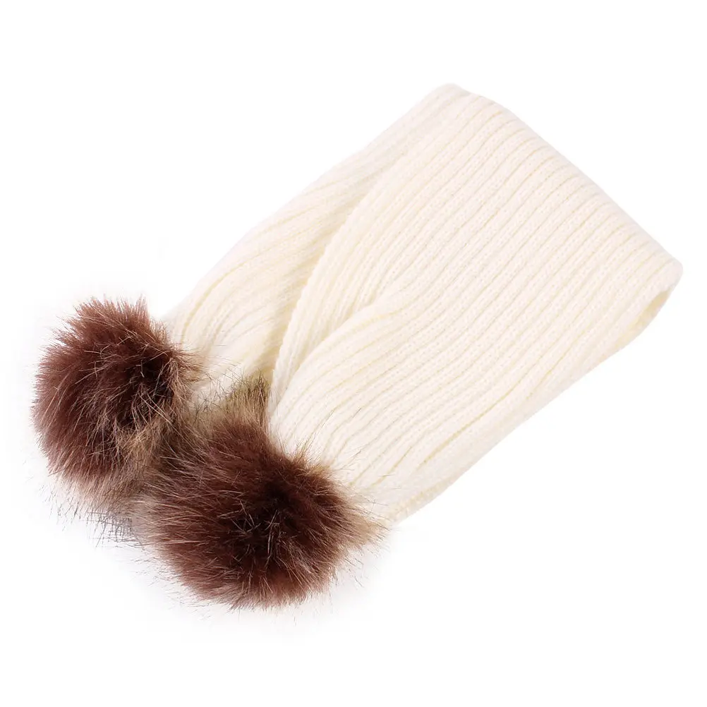 

110x16cm Acrylic Knitted Scarf for Toddlers Long Thick Warm Winter Neck Scarf Adorable Ball Detail Ideal Gift for Boys Girls