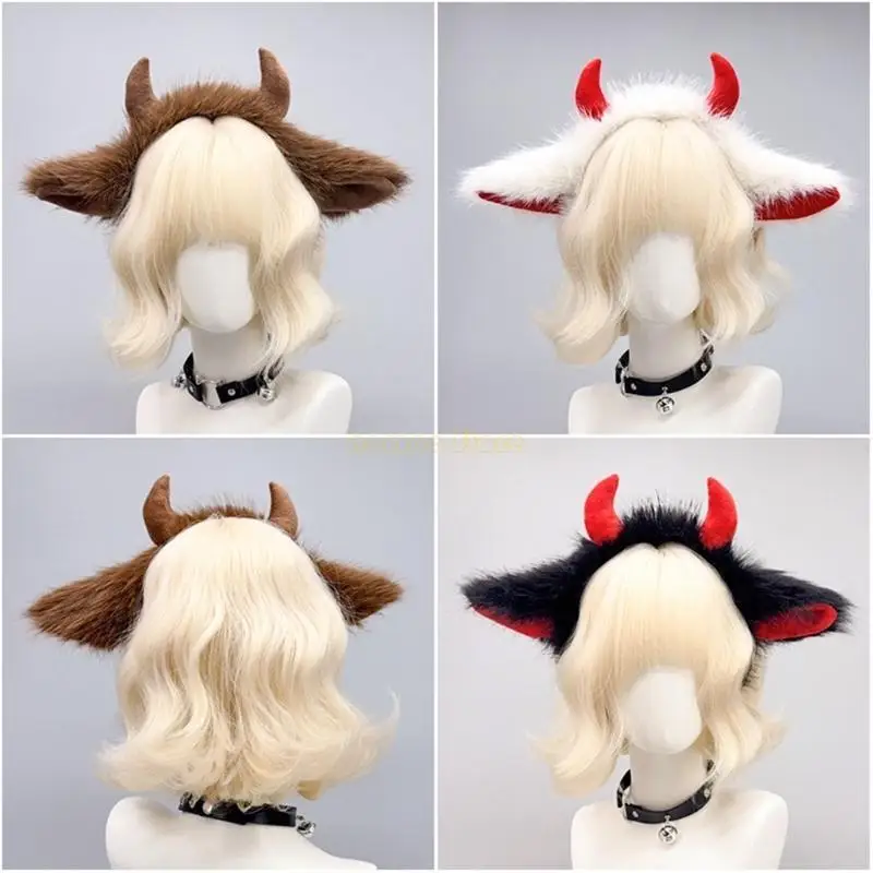 

31BF Yak Ears and Tail Set Yak Ears Headband Yak Tail Halloween Cosplay Costumes