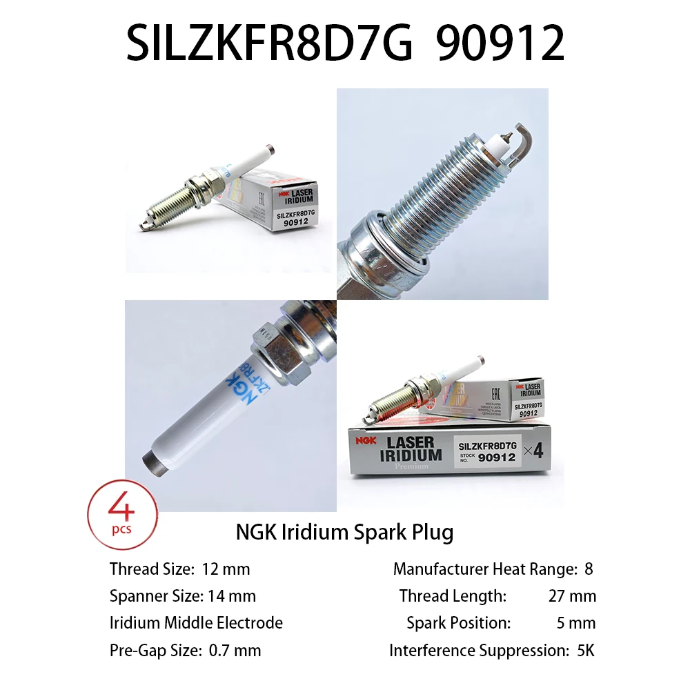 

4 шт. оригинальные иридиевые платиновые свечи зажигания ­ SILZKFR8D7G 90912