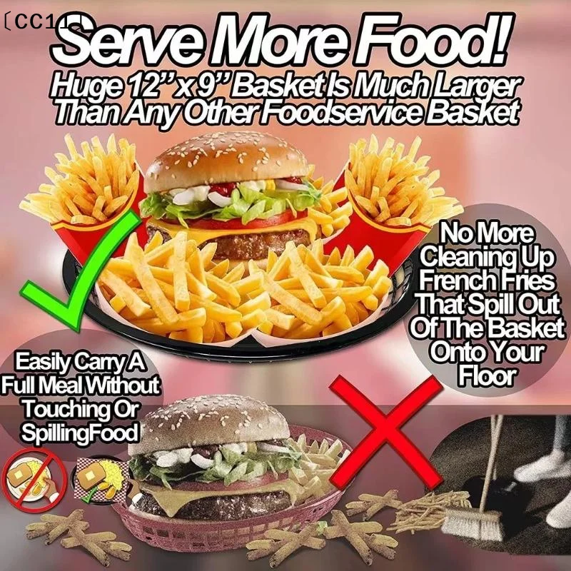 10Pcs Food Serving Tray  Oval Fast Food Platter For Wings Nachos Fries Bread Plastic Baskets Plastic Fruit Tray〔CC11〕