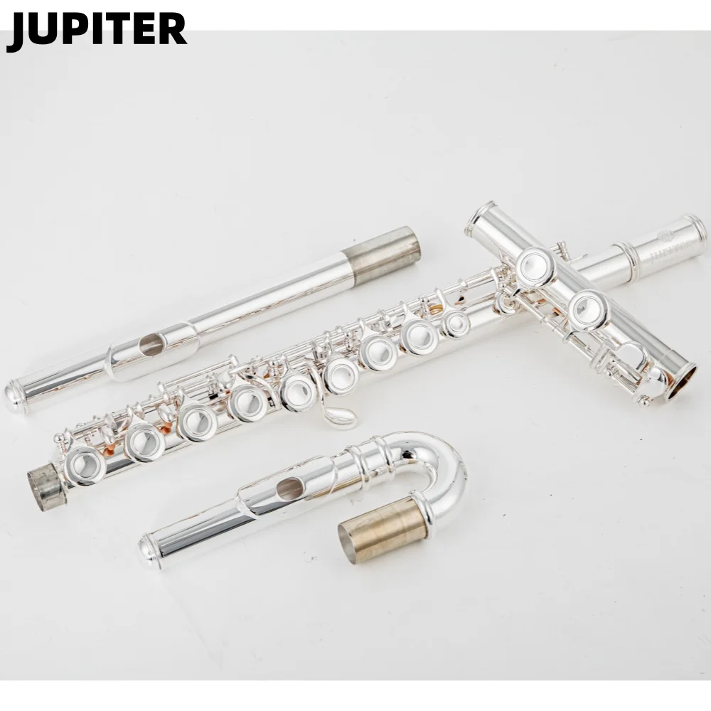 Flauta transversal JUPITER de 16 agujeros, plateada, con obturador, clave de Do y clave de Mi, instrumento musical